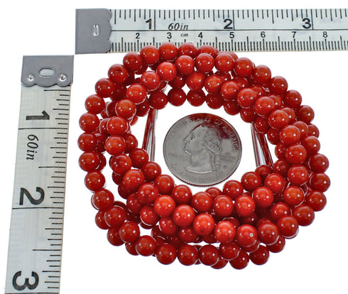 3-Strand Coral And Sterling Silver Southwest Bead Necklace JX121449